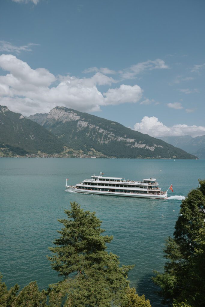 Ferry traveling on Lake Thun in Switzerland.